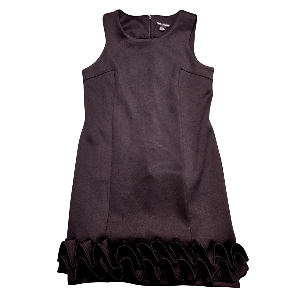 Nina Leonard‎ Black Sleeveless Sheath Dress Ruffle Hem Size M Stretch Cocktail